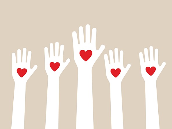 graphic of hands raised aloft with red hearts